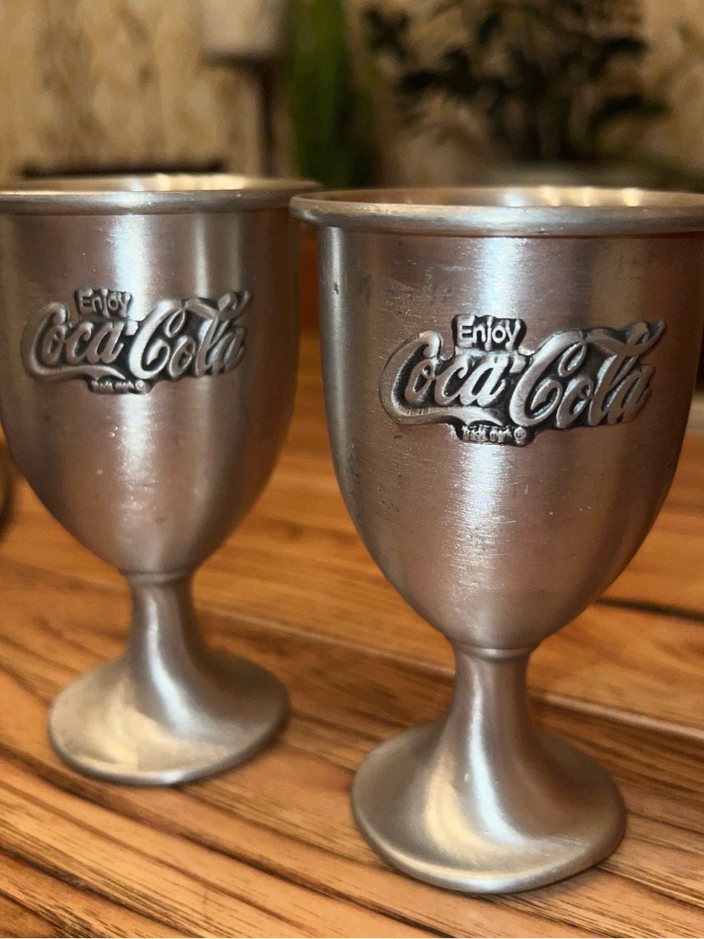 Pewter "Enjoy Coca-Cola" Footed Cups, Set of 2, Vintage Goblets